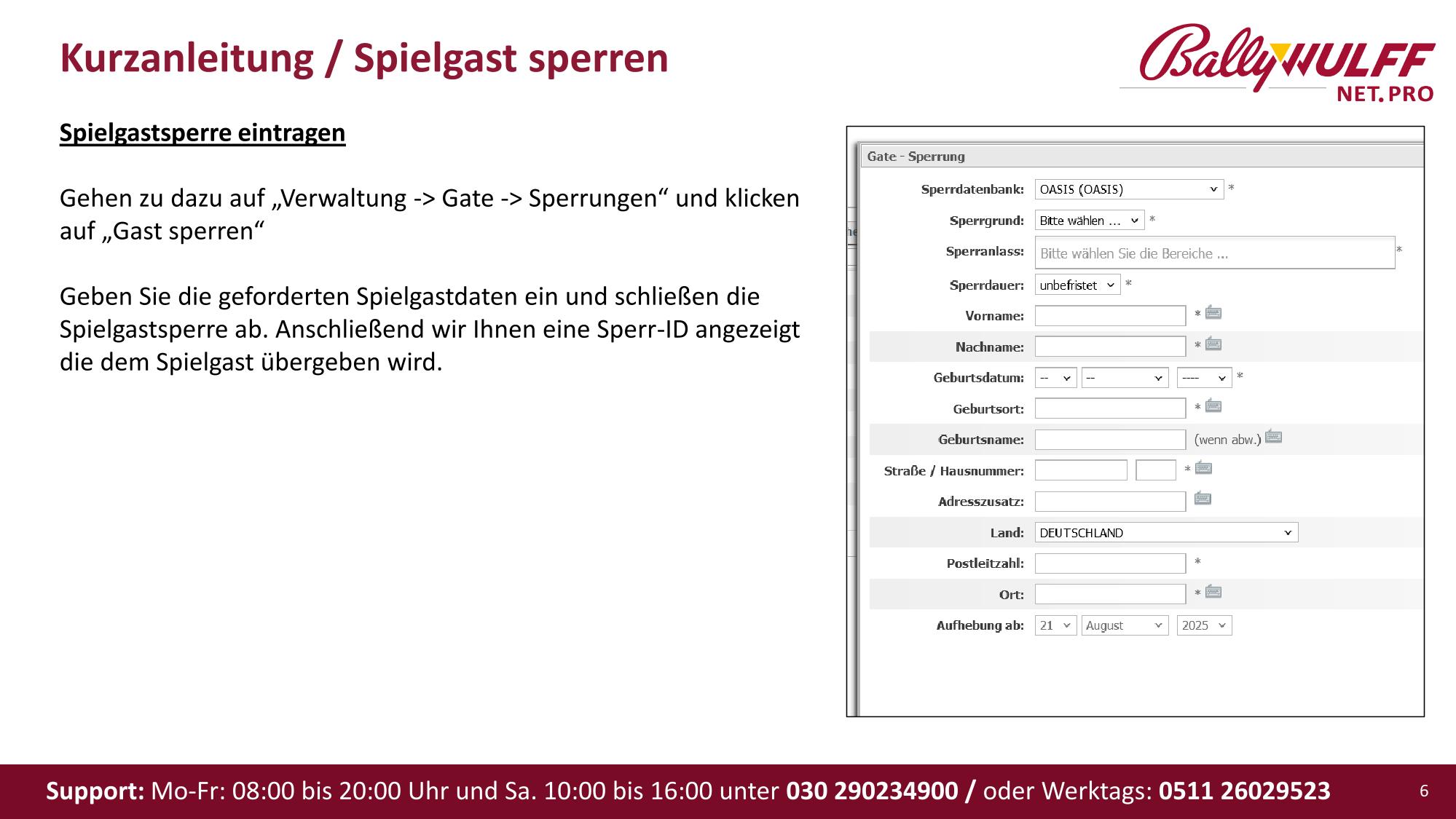 Kurzanleitung Terminal - Spielgast sperren